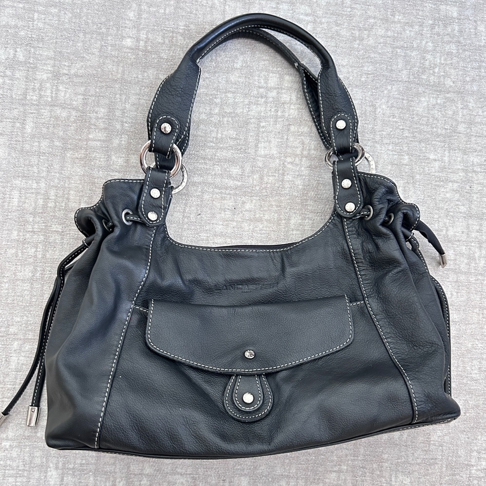 Vintage Lancaster Paris Black Leather Shoulder Bag